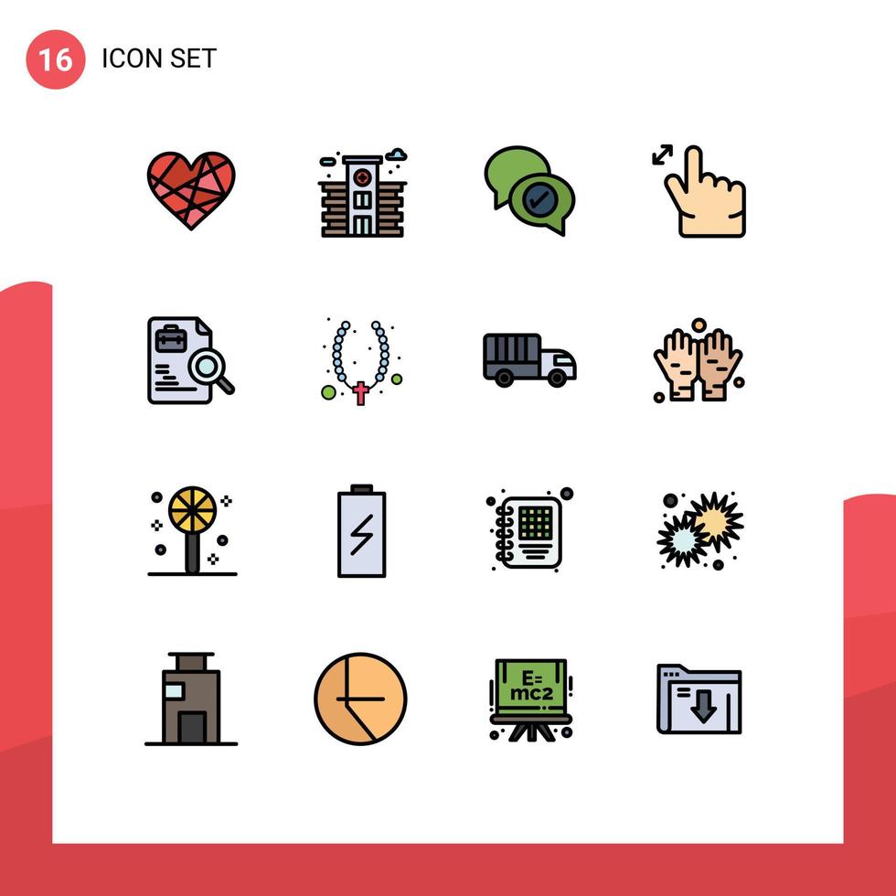 pacote de ícones de vetores de estoque de 16 sinais e símbolos de linha para trabalhador de pesquisa, bate-papo, gesto de zoom, elementos de design de vetores criativos editáveis