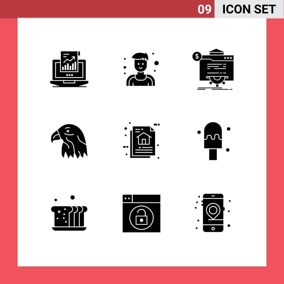 pacote de interface do usuário de 9 glifos sólidos básicos de arquitetura águia seo pássaro site editável elementos de design vetorial vetor