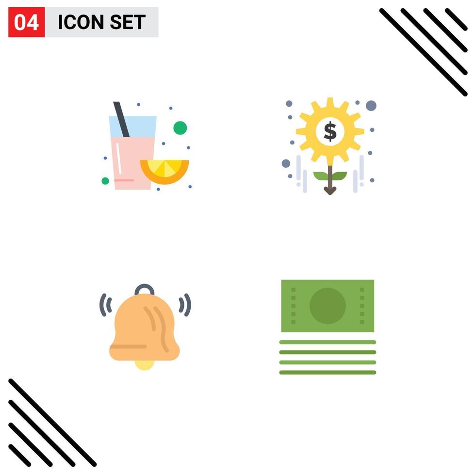 conjunto de pictogramas de 4 ícones planos simples de tarefas de dinheiro de notificação de frutas elementos de design de vetores editáveis de comércio eletrônico