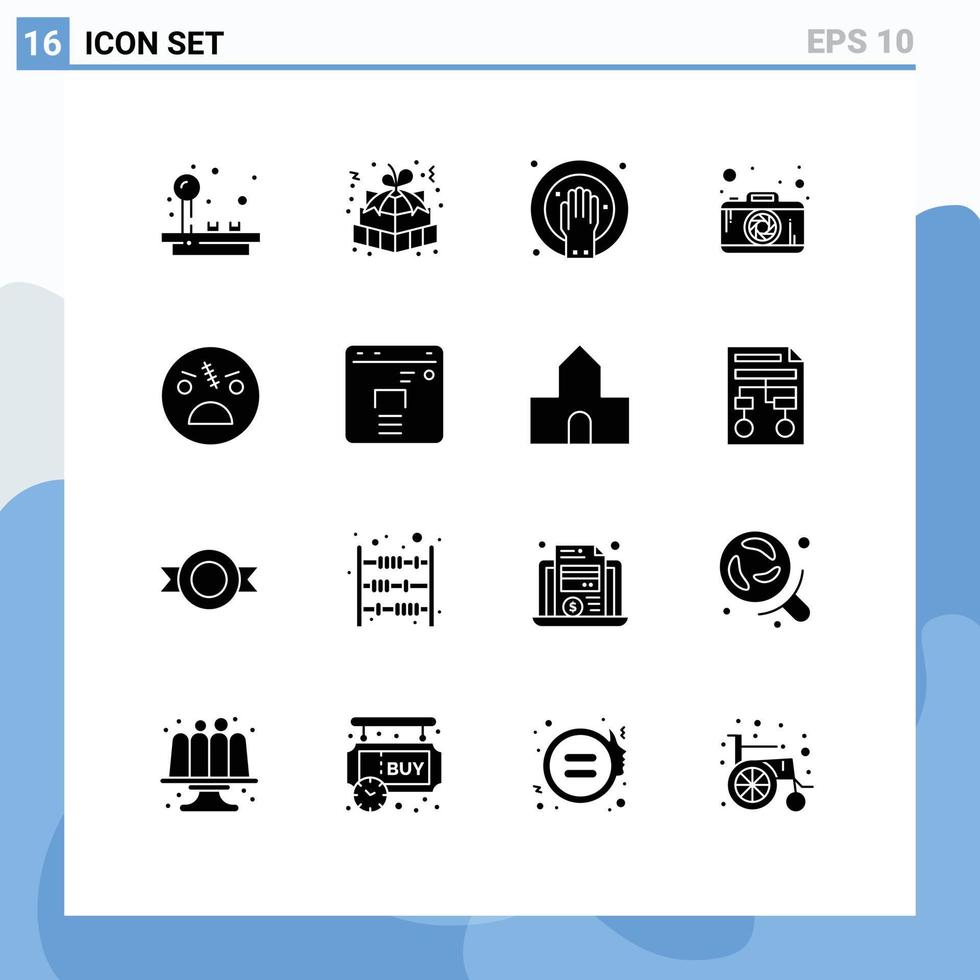 16 interface do usuário pacote de glifos sólidos de sinais e símbolos modernos do pacote de presente de fotografia de halloween câmera spa elementos de design de vetores editáveis