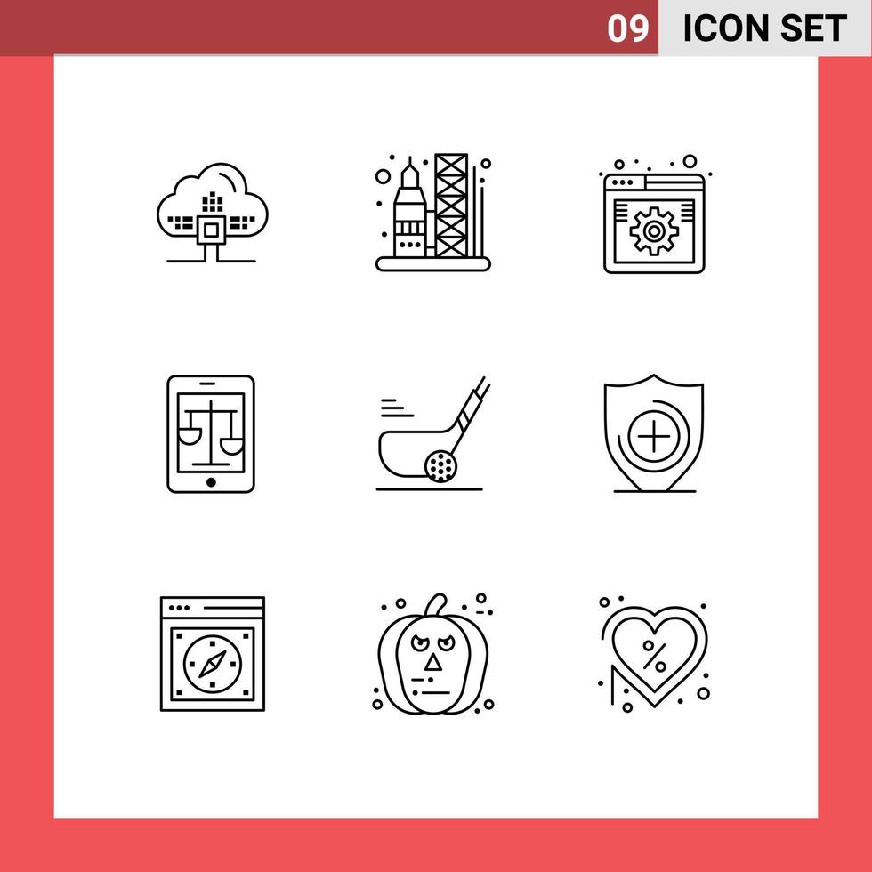 9 ícones criativos sinais modernos e símbolos de lei online internet internet web elementos de design vetoriais editáveis vetor