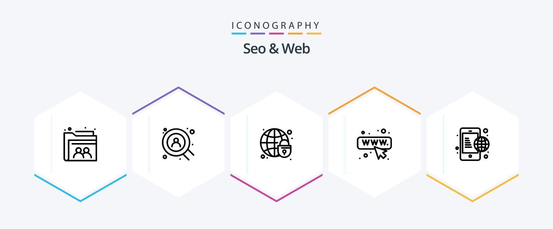 pacote de ícones de linha 25 seo e web, incluindo internet. comunicação. globo. o negócio. rede vetor