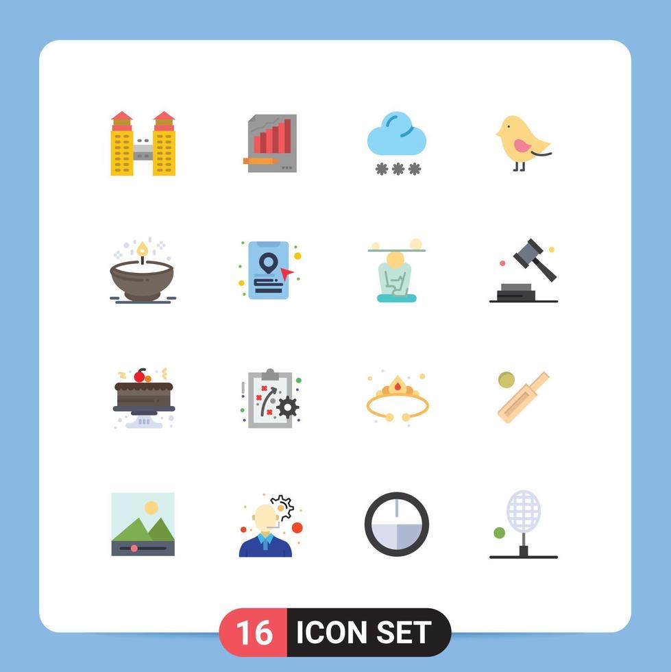 conjunto de 16 sinais de símbolos de ícones de interface do usuário modernos para diya gráfico de páscoa pássaro neve pacote editável de elementos de design de vetores criativos