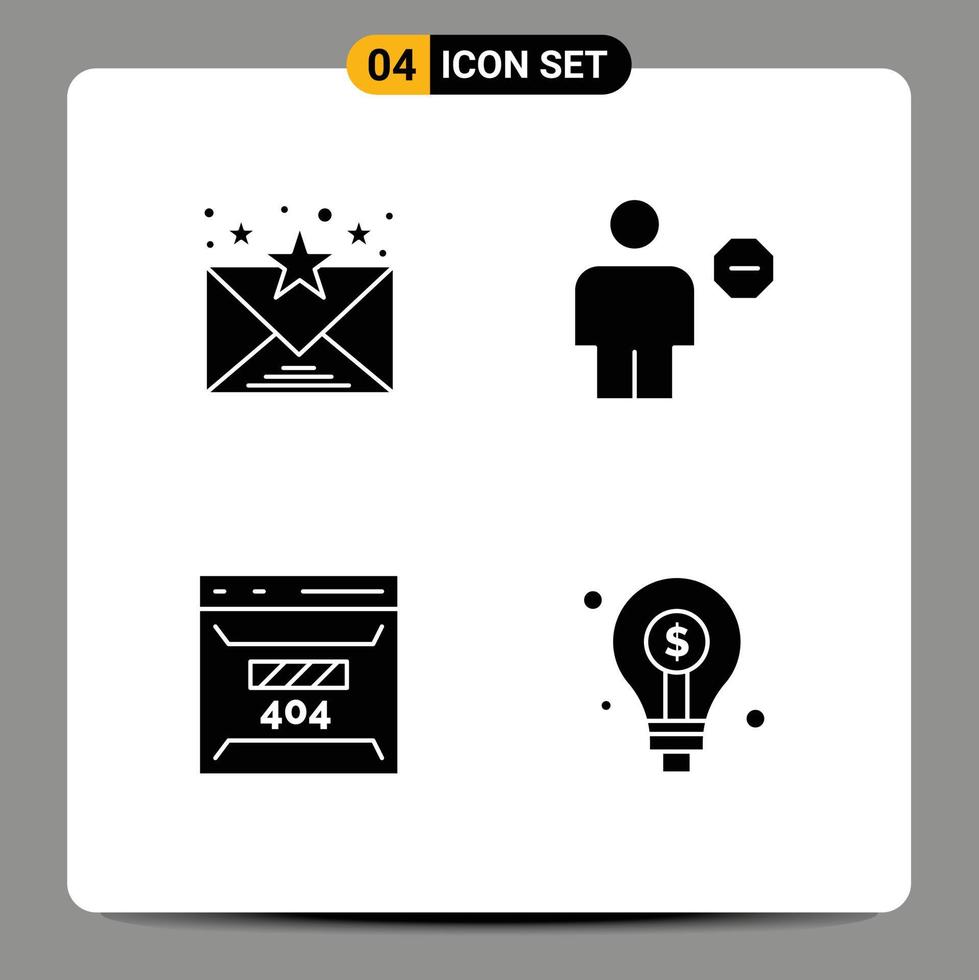 grupo de símbolos de ícone universal de 4 glifos sólidos modernos de desenvolvimento de e-mail avatar página humana elementos de design de vetores editáveis