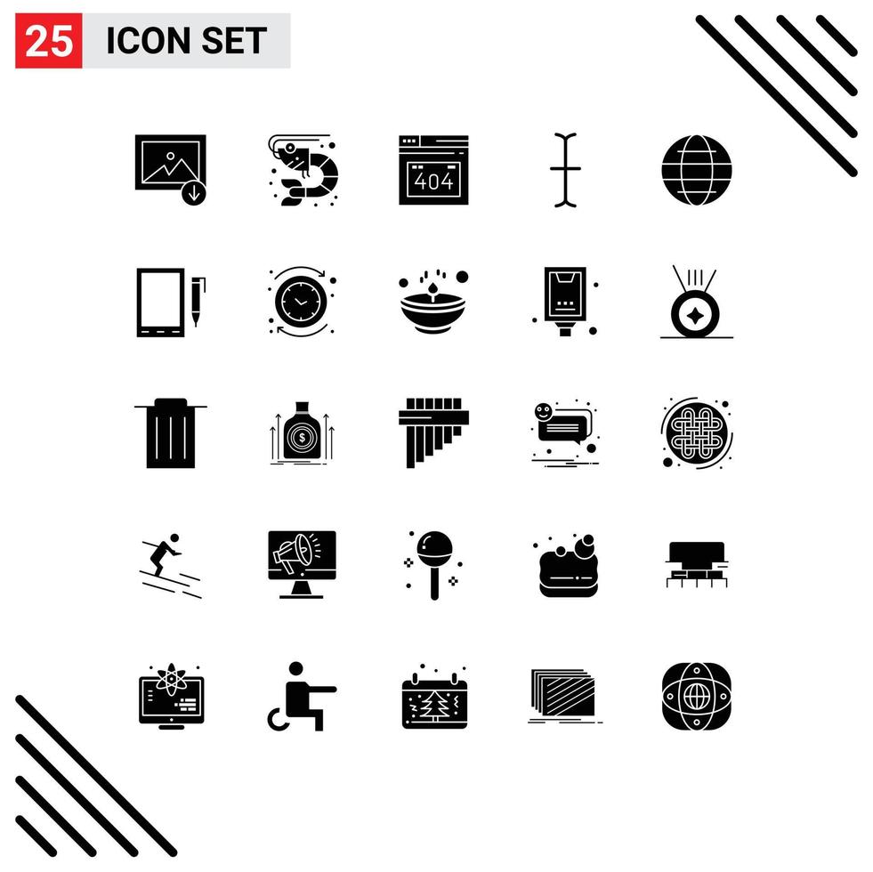 25 ícones criativos, sinais e símbolos modernos da página de erro do mundo celular, globo de segurança, elementos de design vetorial editáveis vetor