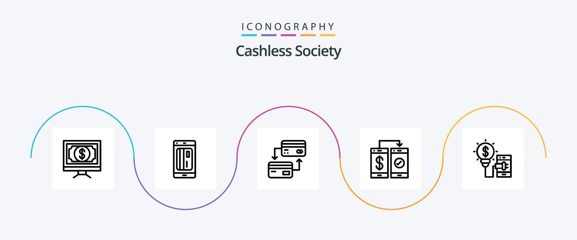 Pacote de ícones Cashless Society Line 5, incluindo celular. bancário. crédito. sem dinheiro vetor