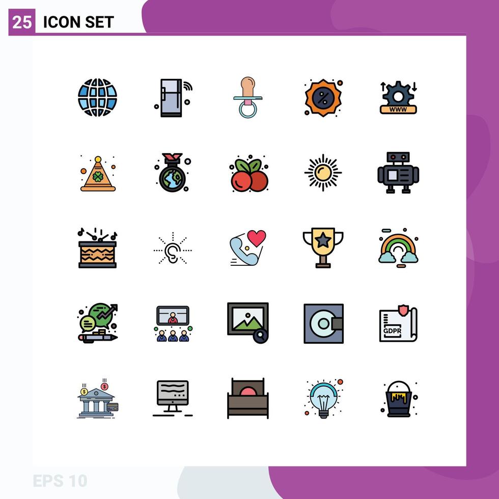 conjunto de pictogramas de 25 cores planas de linha preenchida simples de loja de comércio wi-fi distintivo chupeta elementos de design de vetores editáveis