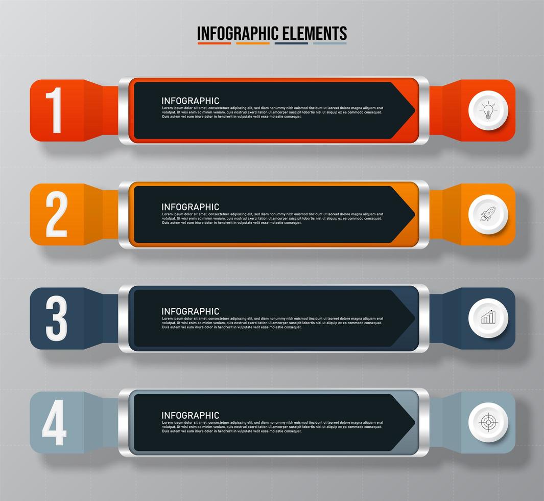 modelo de elementos infográfico colorido, conceito de negócio com 4 opções vetor