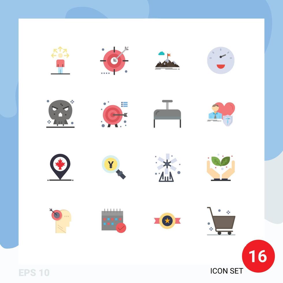 conjunto de 16 sinais de símbolos de ícones de interface do usuário modernos para busca de alvo de desempenho montanhas meta pacote editável de elementos de design de vetores criativos