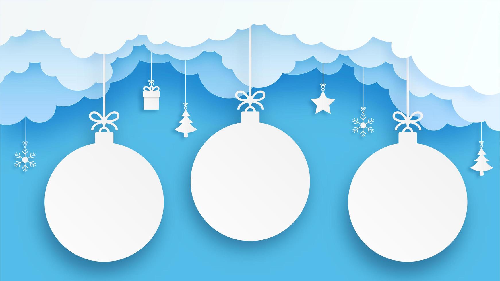 banner de inverno e temporada de férias com etiquetas de ornamento em branco vetor