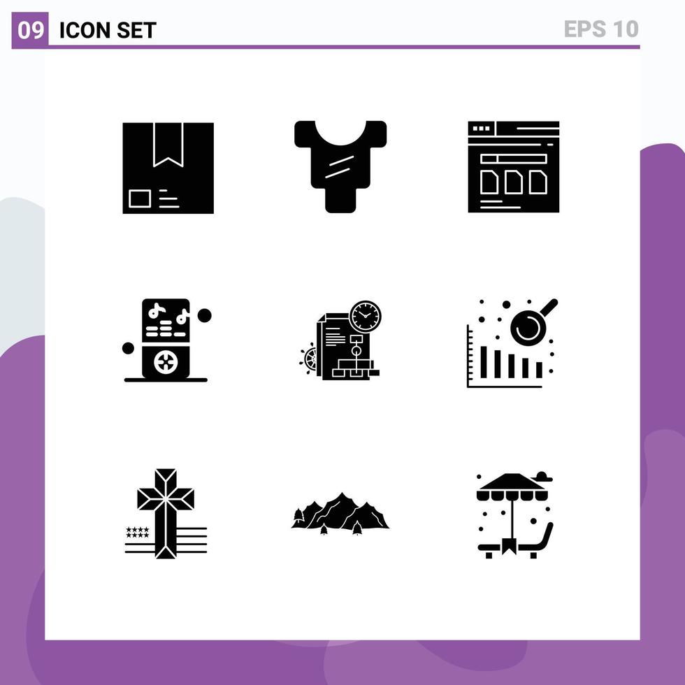 pacote de ícones vetoriais de estoque de sinais e símbolos de 9 linhas para roupas de música de jogador, site de ipod, elementos de design de vetores editáveis