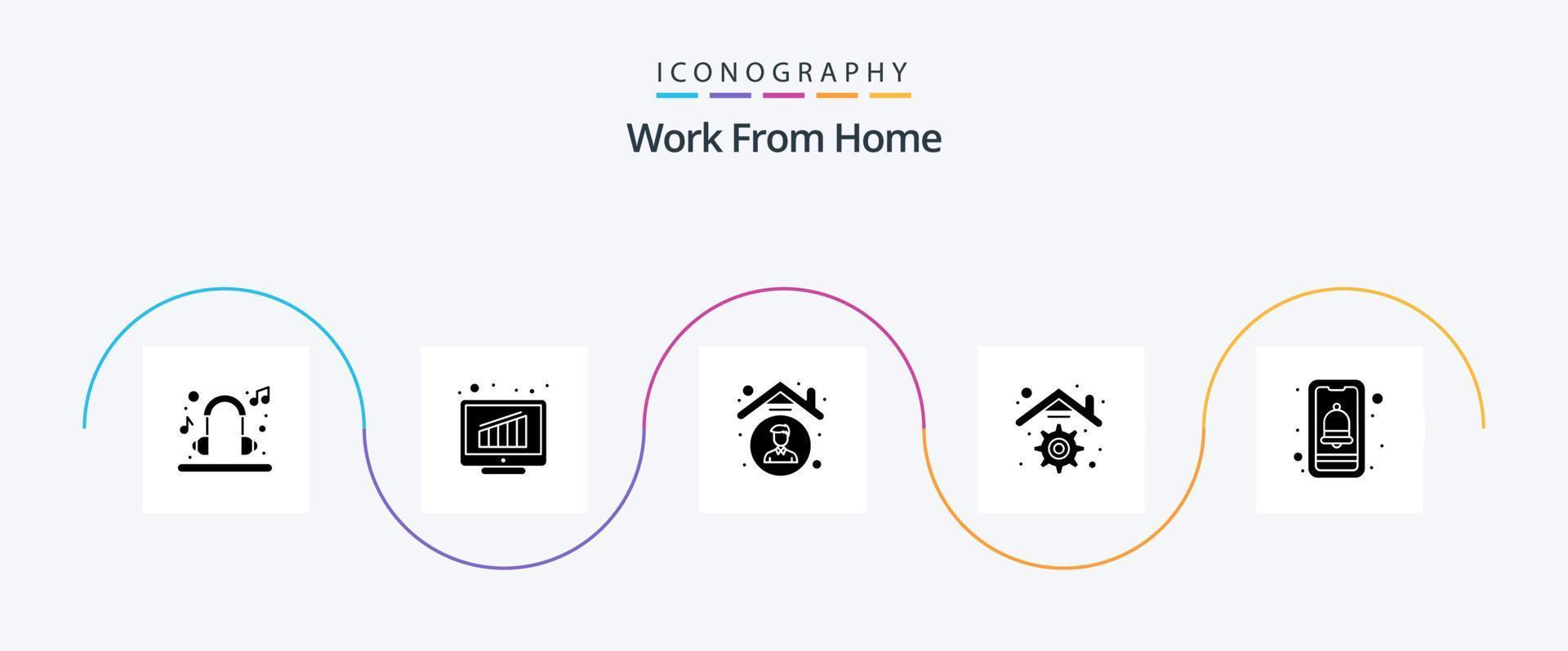 trabalhe em casa com o pacote de ícones do glifo 5, incluindo celular. lar. casa. casa. empregado vetor