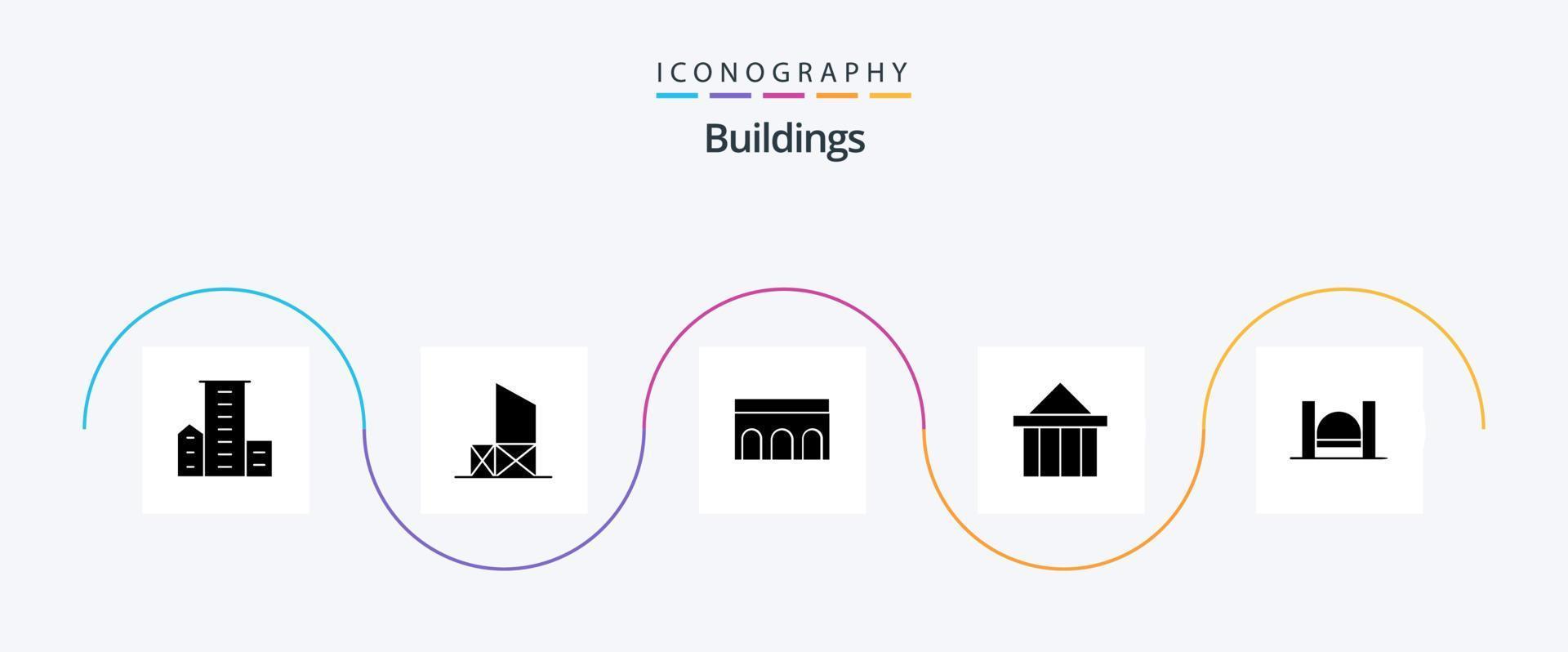 Pacote de ícones de glifo 5 de edifícios, incluindo colunas. acrópole. resgatar. monumento. colunas vetor