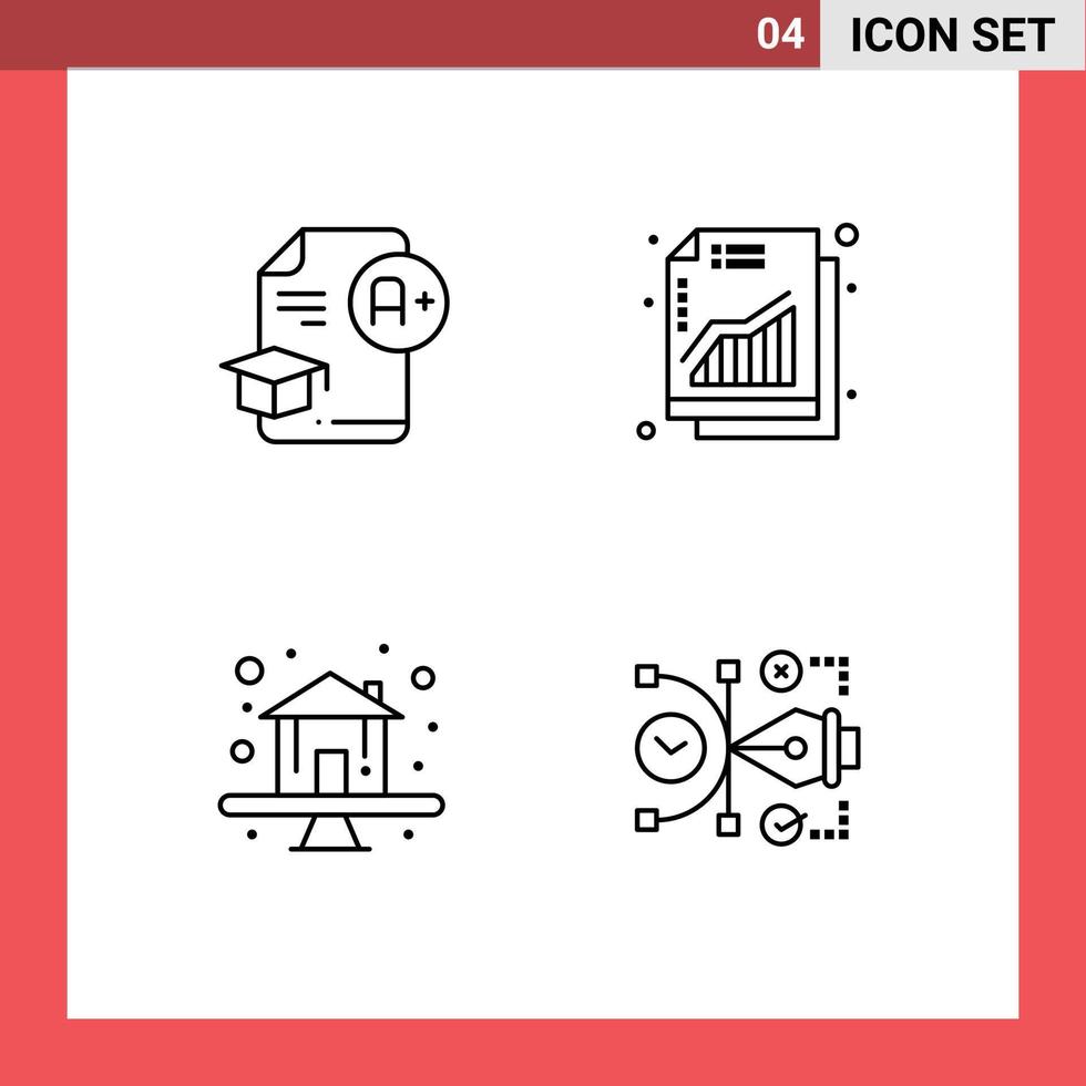 conjunto de 4 sinais de símbolos de ícones de interface do usuário modernos para documentos de formatura premium casa de lucro editável elementos de design vetorial vetor