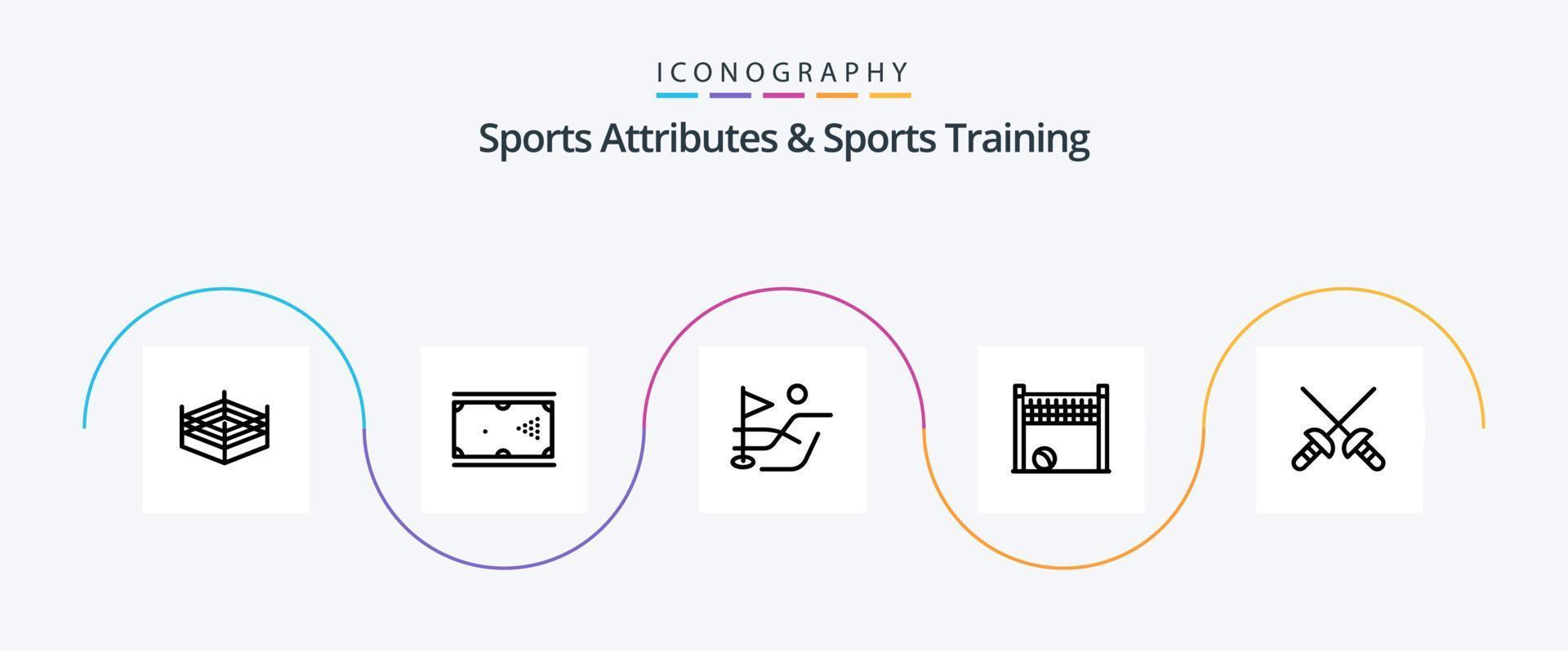 atributos esportivos e pacote de ícones da linha 5 de treinamento esportivo, incluindo esporte. esgrima. bola. vôlei. trave vetor