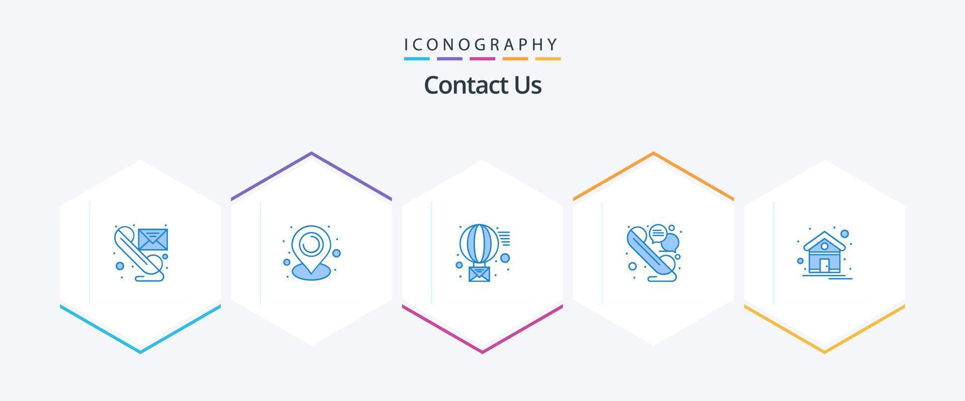 entre em contato conosco pacote de 25 ícones azuis, incluindo casa. Telefone. o email. conversa. bate-papo vetor