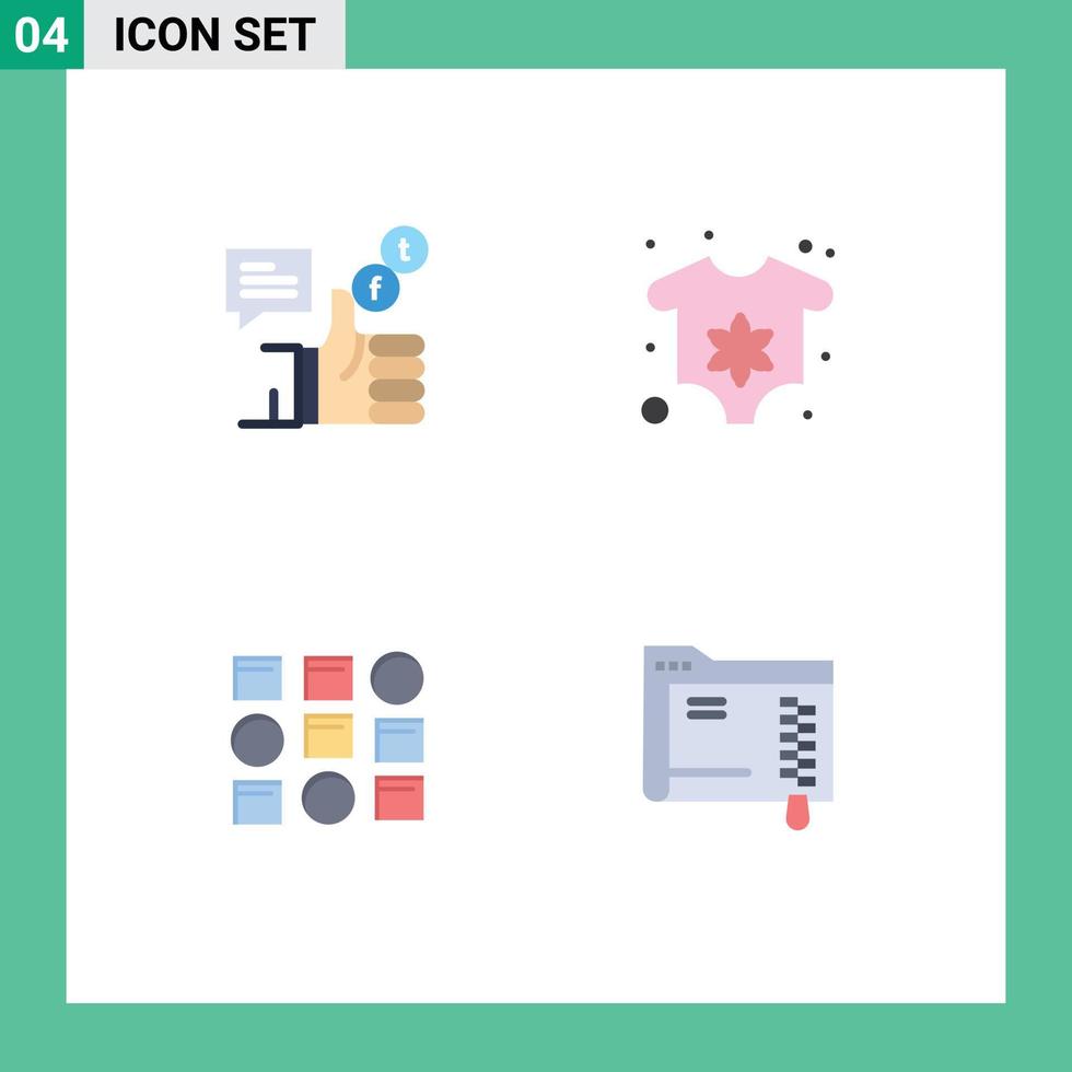 conjunto moderno de pictograma de 4 ícones planos do sistema de campanha facebook roupas sistema pattren elementos de design de vetores editáveis