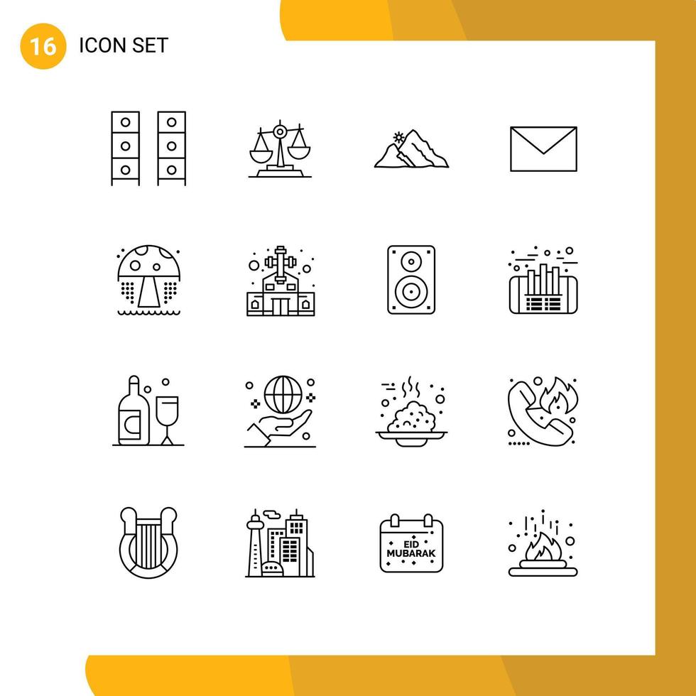 conjunto de esboço de interface móvel de 16 pictogramas de escalas de paisagem de justiça de colina do sol elementos de design vetorial editáveis vetor