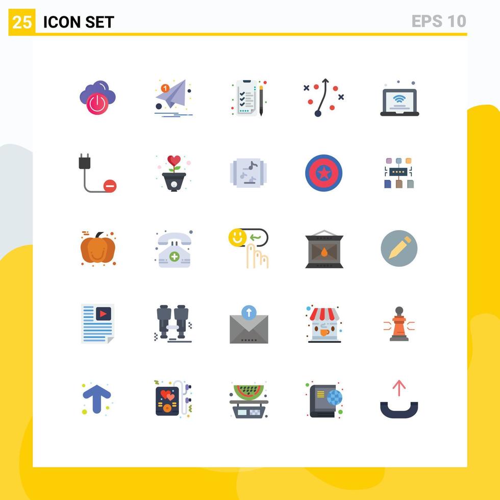 conjunto de cores planas de interface móvel de 25 pictogramas de internet das coisas papel de laptop gerenciamento de estratégia elementos de design de vetores editáveis
