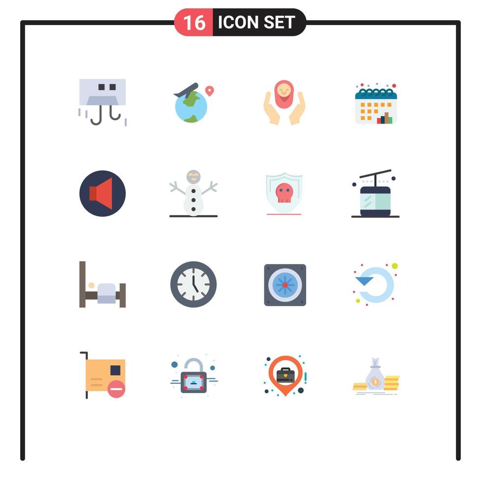 16 cores planas universais definidas para aplicações web e móveis gráfico gráfico calendário de trabalho logotipo de cuidados infantis pacote editável de elementos de design de vetores criativos