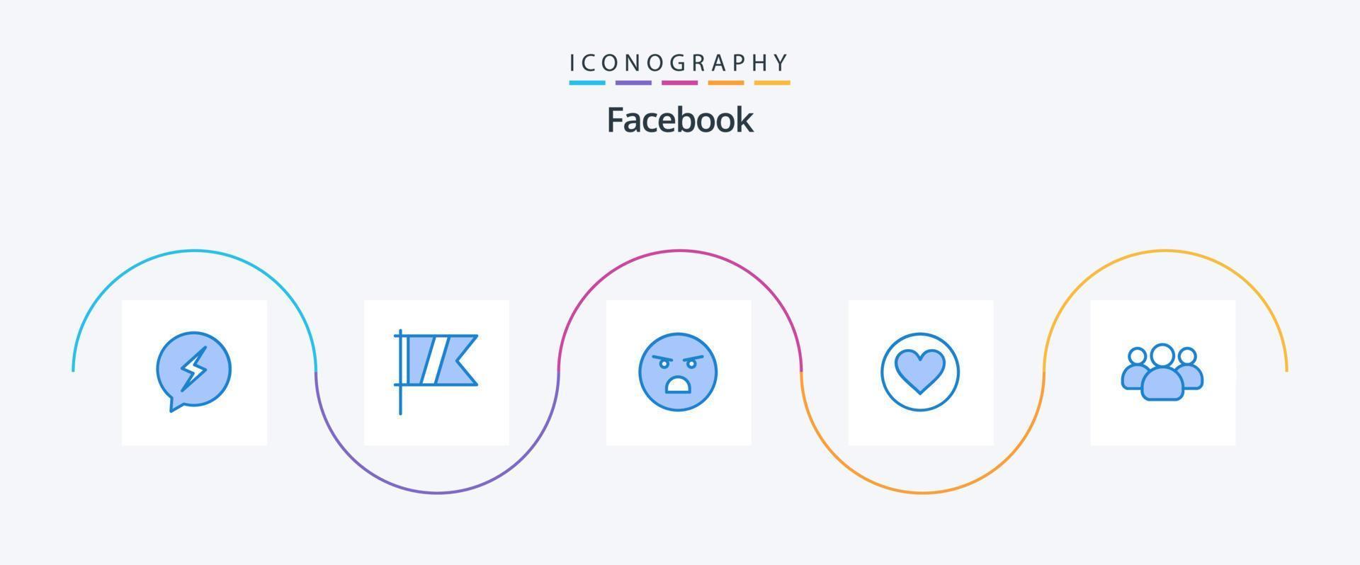 pacote de ícones azul 5 do facebook, incluindo grupo. cack. emoji. favorito. amar vetor