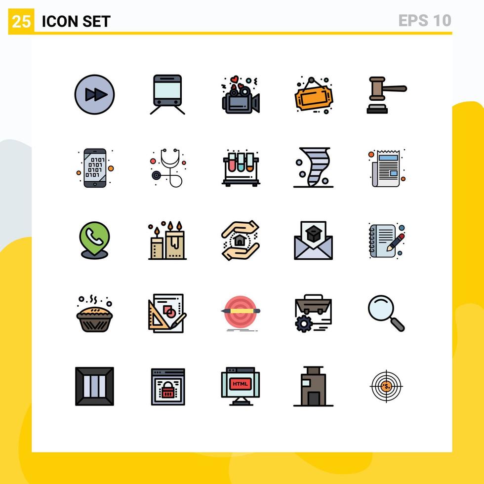 25 ícones criativos sinais modernos e símbolos de venda de leilões de vídeo do tribunal de ordem elementos de design de vetores editáveis