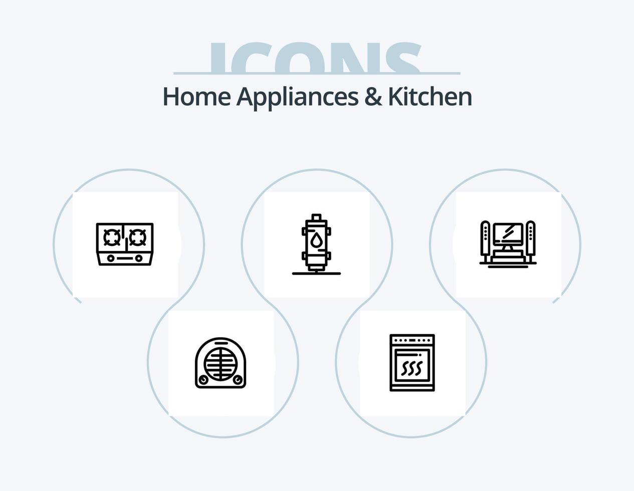 eletrodomésticos e ícone da linha de cozinha pack 5 design de ícones. música. máquina. telefone. bússola. Tempo vetor