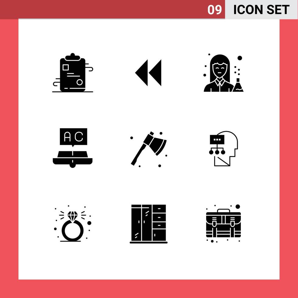 pacote de glifos sólidos de 9 símbolos universais de educação escolar, livro de vídeo, farmácia, elementos de design vetorial editáveis vetor