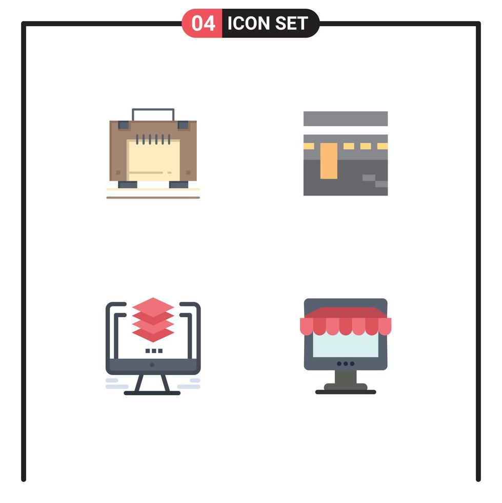 conjunto de 4 ícones planos vetoriais na grade para camadas de hotel bagagem rezar arquivo elementos de design de vetores editáveis