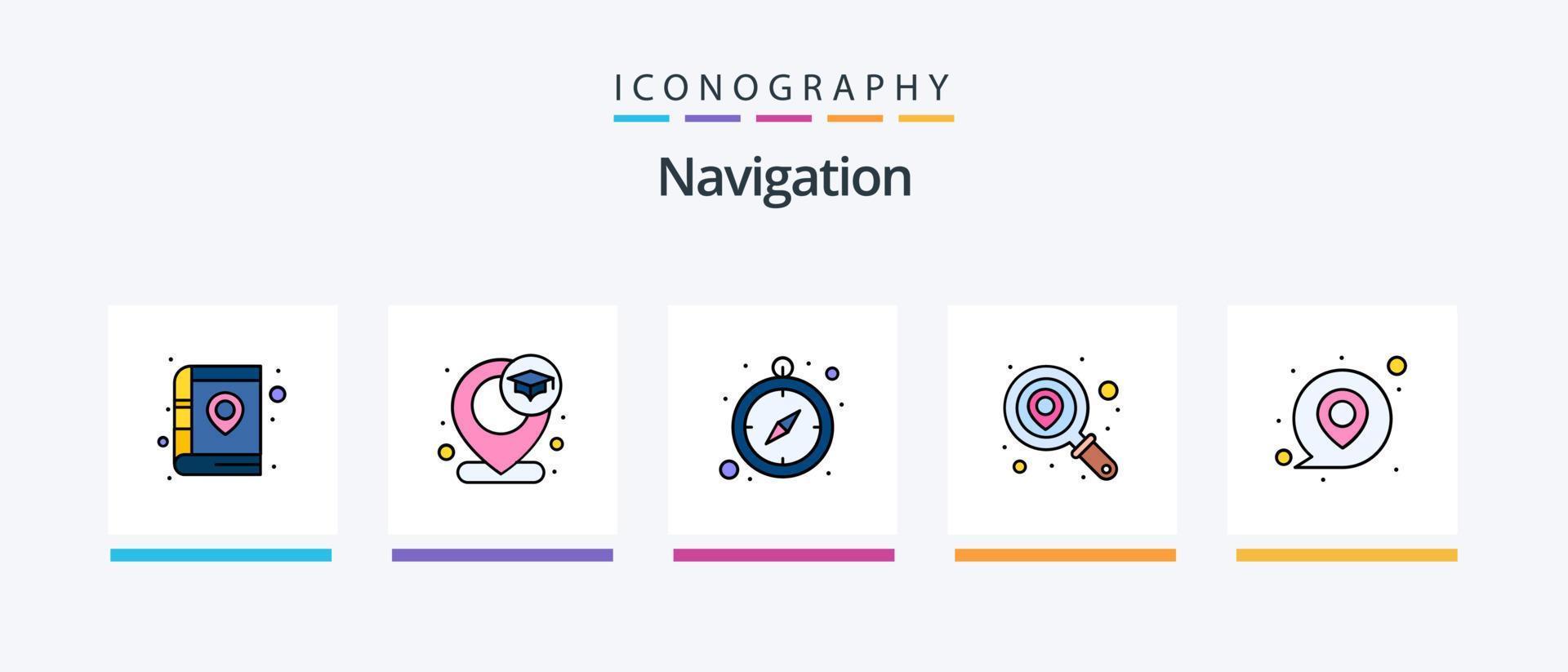 linha de navegação cheia de 5 ícones incluindo mapa. GPS. localização. galeria. arte. design de ícones criativos vetor