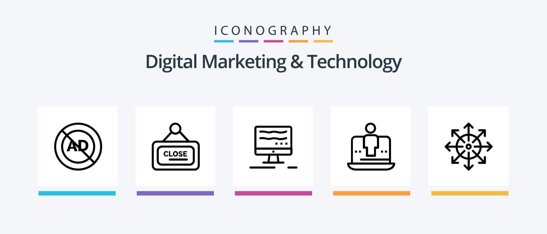 marketing digital e pacote de ícones da linha 5 de tecnologia, incluindo digital. Mensagens. digital. marketing. bate-papo. design de ícones criativos vetor