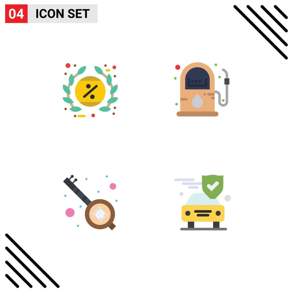 grupo de símbolos de ícone universal de 4 ícones planos modernos de tag índia rótulo gás veena elementos de design de vetores editáveis