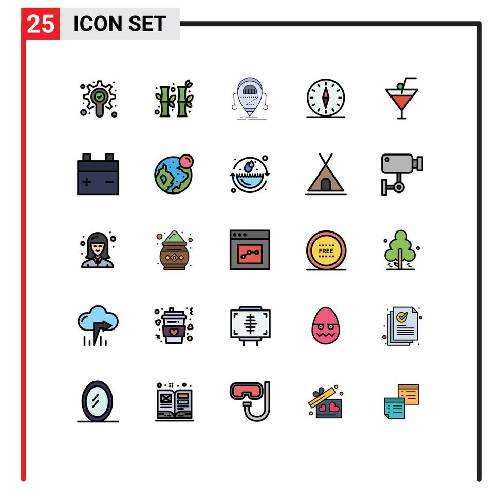 25 ícones criativos, sinais e símbolos modernos de navegação de bebidas, direção beta, gps, elementos de design de vetores editáveis
