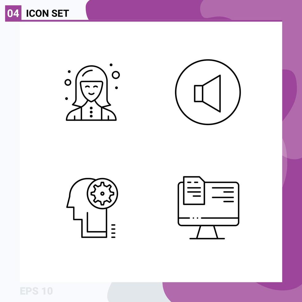 pacote de interface do usuário de 4 cores planas básicas de linha preenchida de elementos de design de vetores editáveis de cabeça de alto-falante de técnico de roda dentada digital