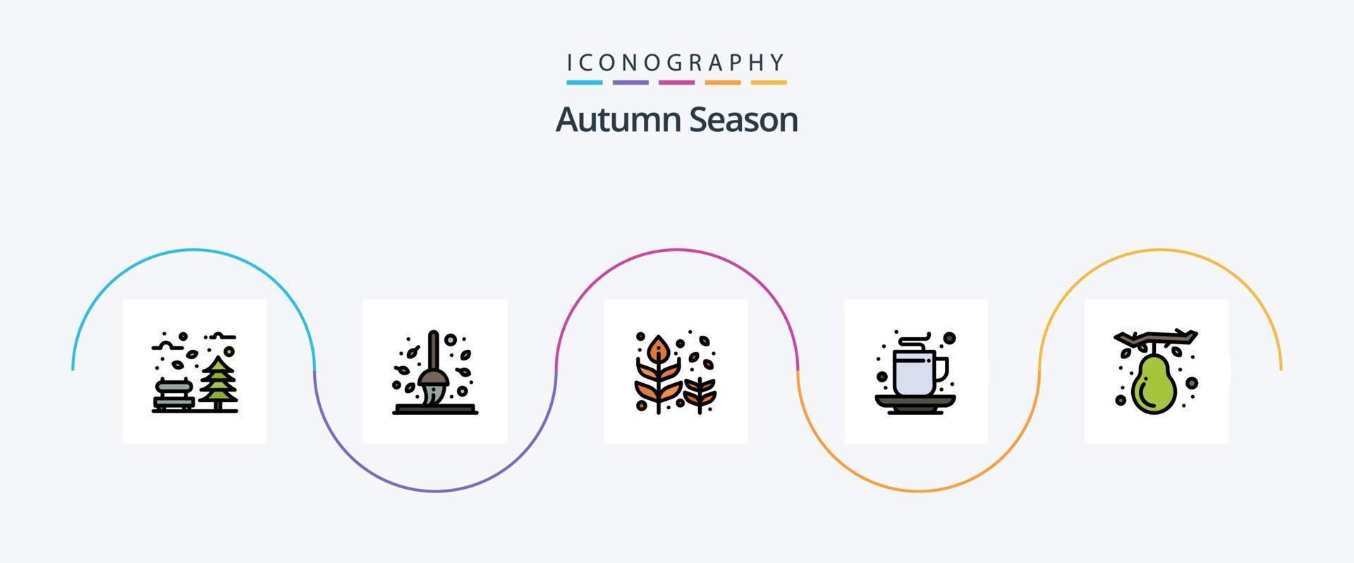 linha de outono cheia de pacote de 5 ícones planos, incluindo copo. outono. folha. árvore. cair vetor