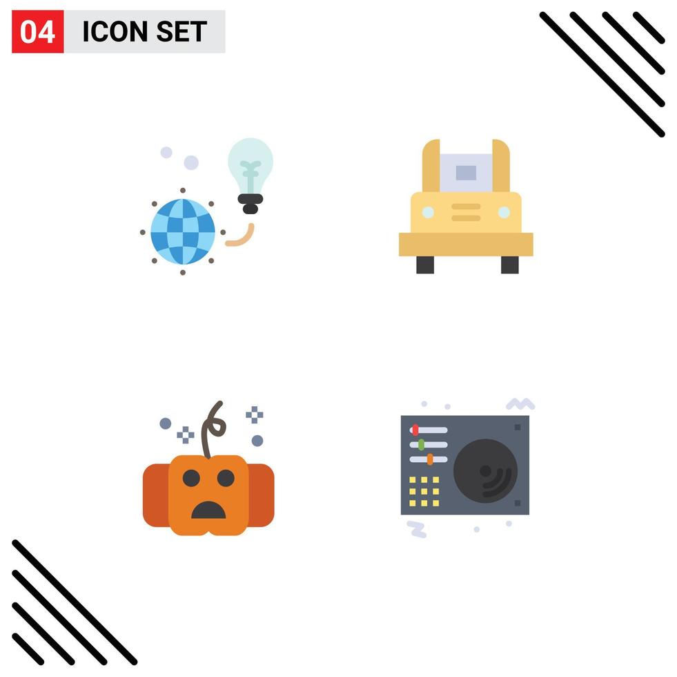 4 pacote de ícones planos de interface de usuário de sinais e símbolos modernos de proteção, viagem, lâmpada, ônibus escolar, véspera, elementos de design de vetores editáveis