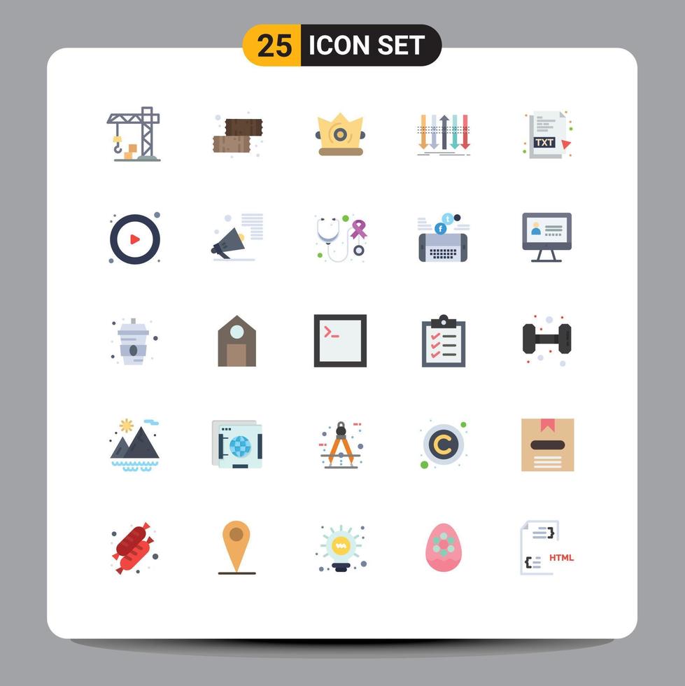 Pacote de cores planas de 25 interfaces de usuário de sinais e símbolos modernos de individualidade de arquivo txt coroa elementos de design de vetores editáveis de negócios avançados