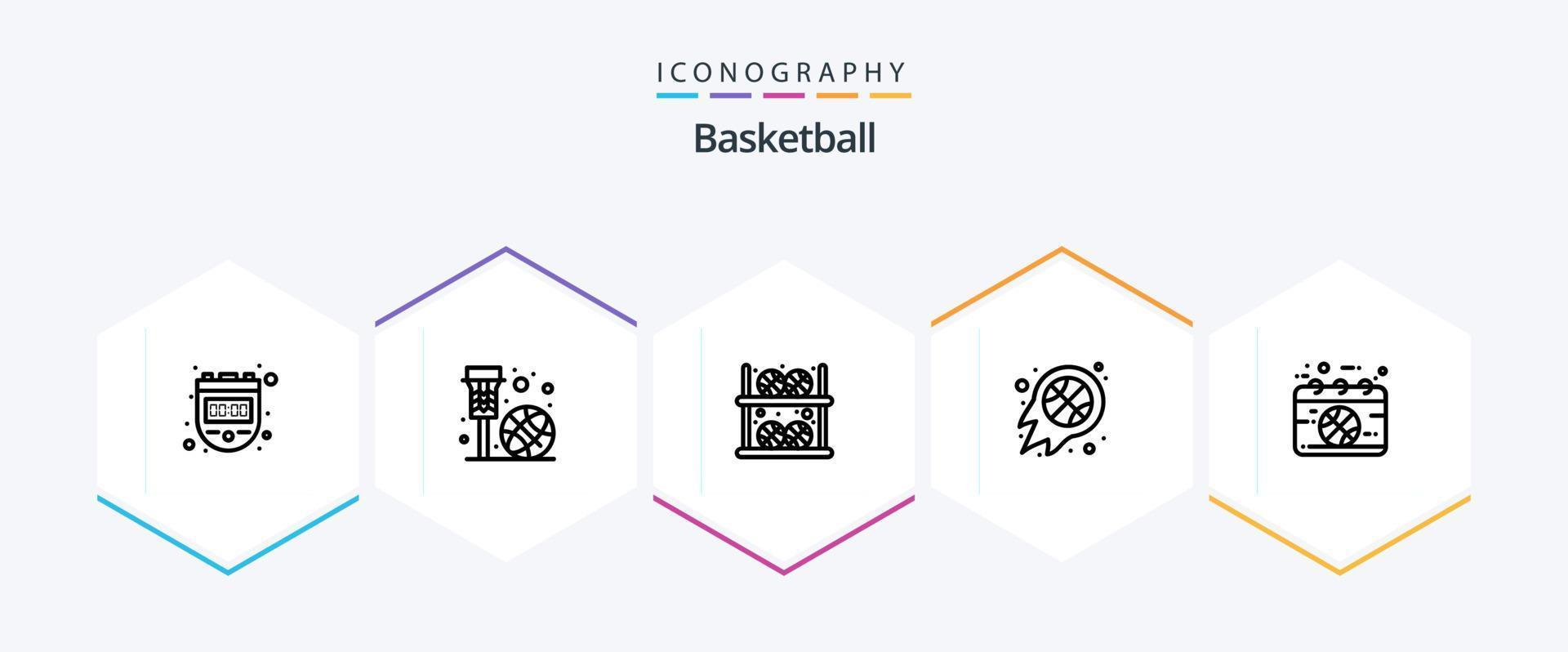 pacote de ícones de 25 linhas de basquete, incluindo nba. basquetebol. esporte. bola. jogador vetor