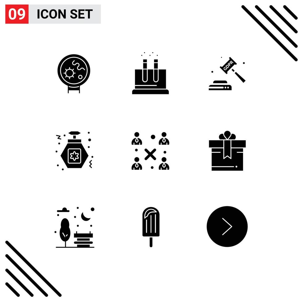 pacote de 9 sinais e símbolos de glifos sólidos modernos para mídia impressa na web, como elementos de design de vetores legais editáveis de aplicação de festas modernas