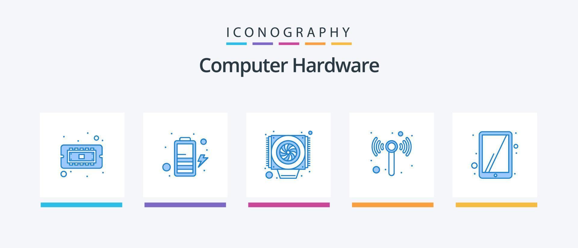 pacote de ícones azul 5 de hardware de computador, incluindo . tela sensível ao toque. resfriador. tábua. sem fio. design de ícones criativos vetor