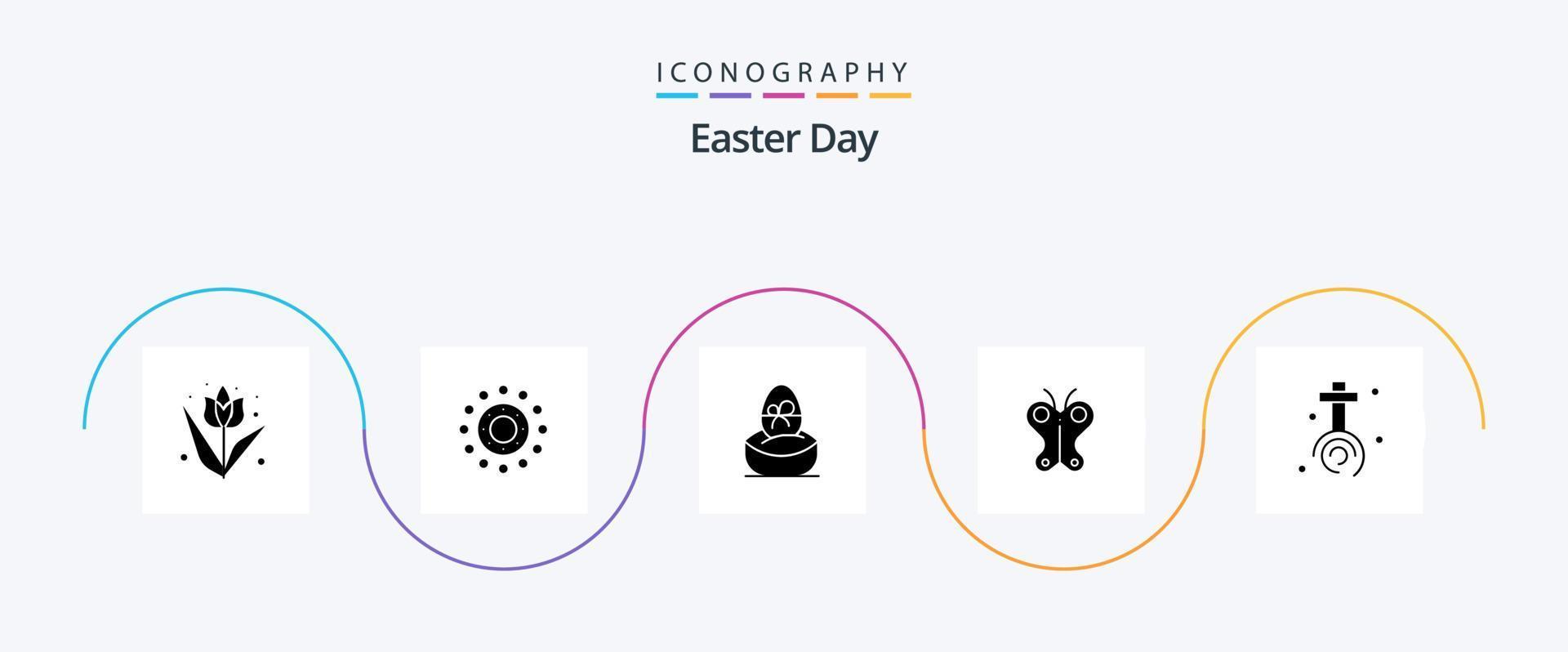 pacote de ícones de glifo 5 de páscoa, incluindo celebração. páscoa. Presente. borboleta. Comida vetor