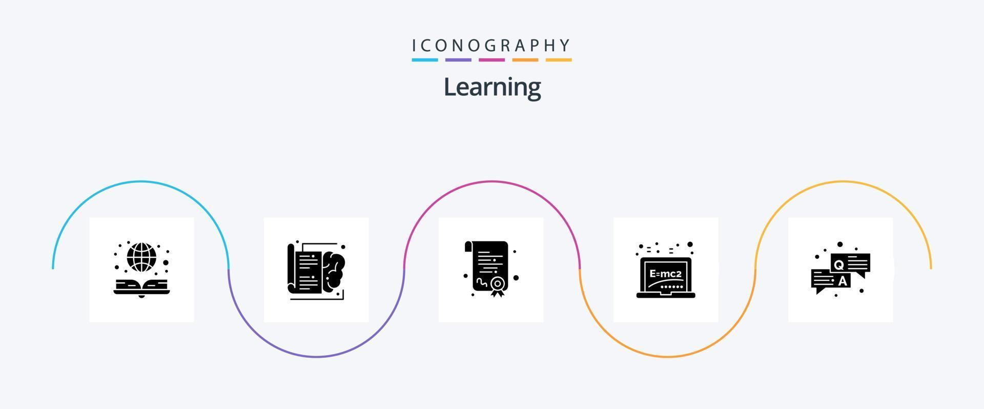 aprendendo o pacote de ícones do glifo 5, incluindo a pergunta. responder. certificação. Fórmula. placa vetor
