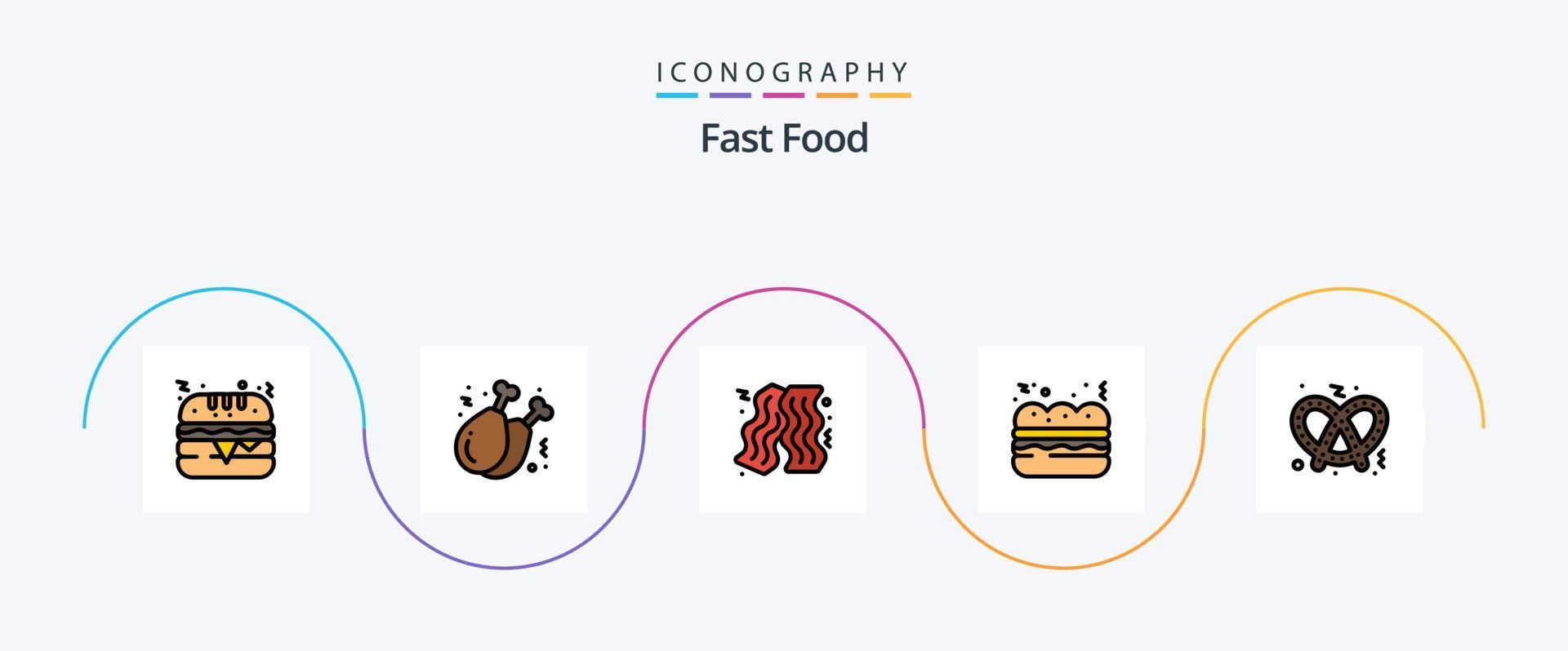 linha de fast food cheia de 5 ícones planos, incluindo . doce. Comida. pretzel. Comida vetor