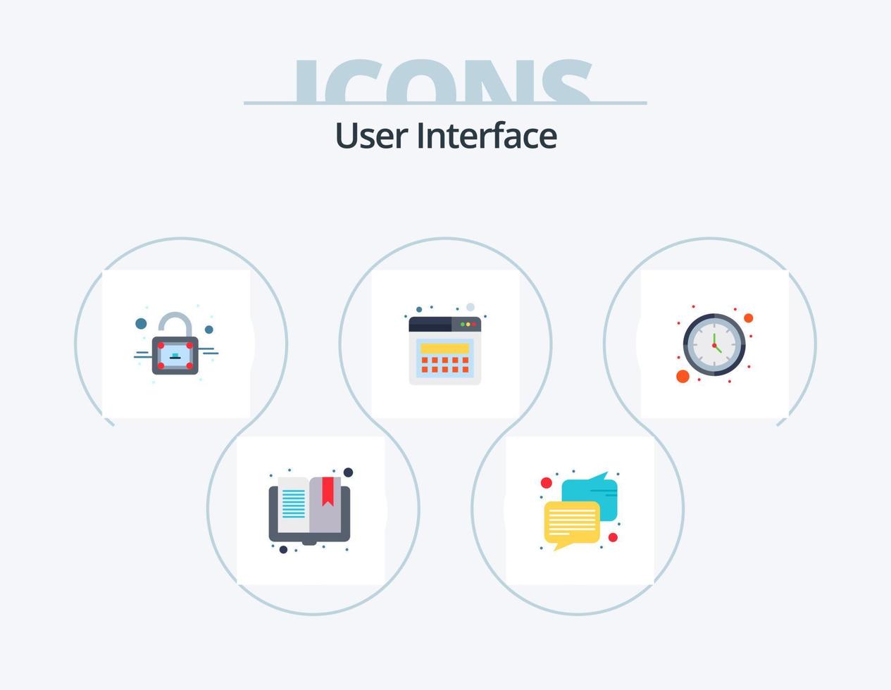 interface de usuário plana ícone pack 5 design de ícone. . relógio de parede. cadeado. cronômetro. rede vetor