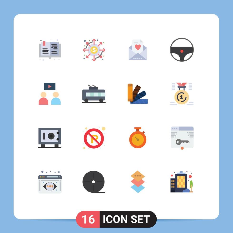 pacote de linha vetorial editável de 16 cores planas simples de pagamento de homem de vídeo roda carro pacote editável de elementos de design de vetores criativos