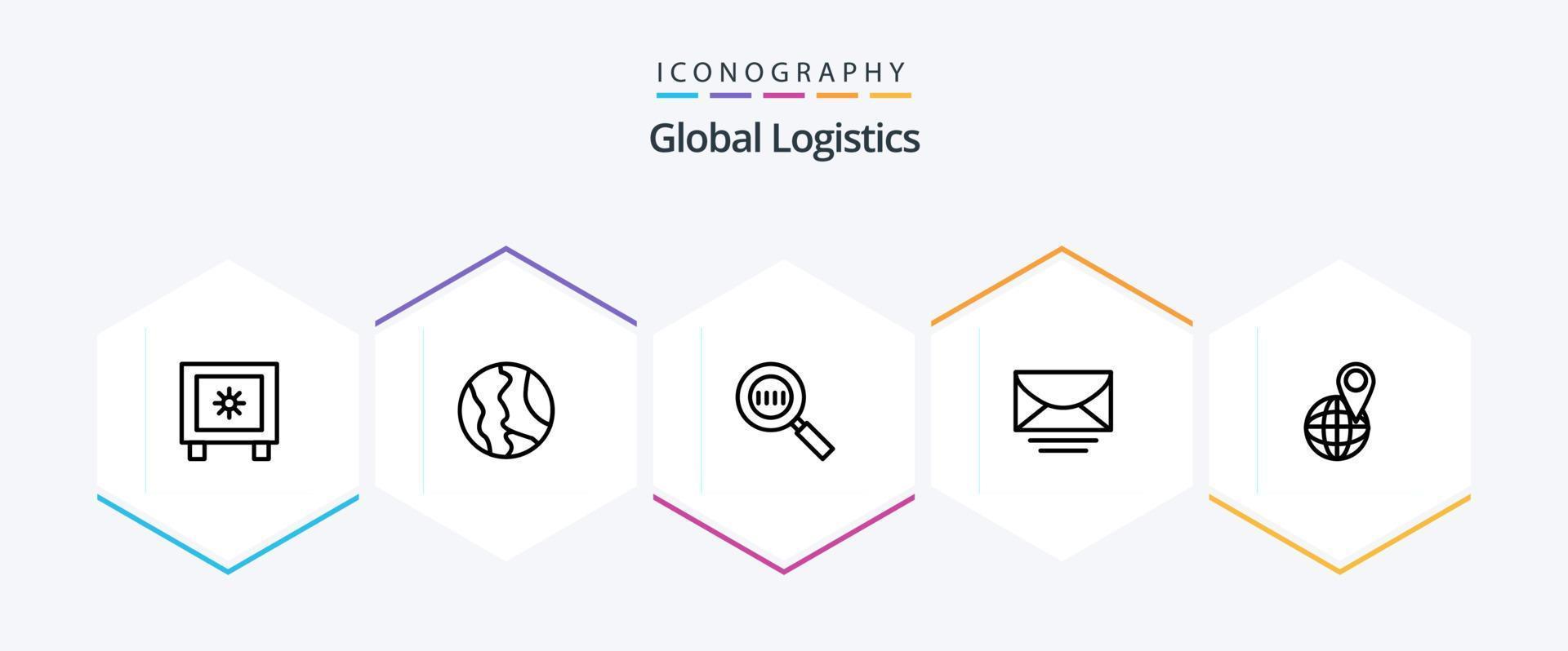 pacote de ícones de 25 linhas de logística global, incluindo global. mensagem. geografia. o email. ampliação vetor