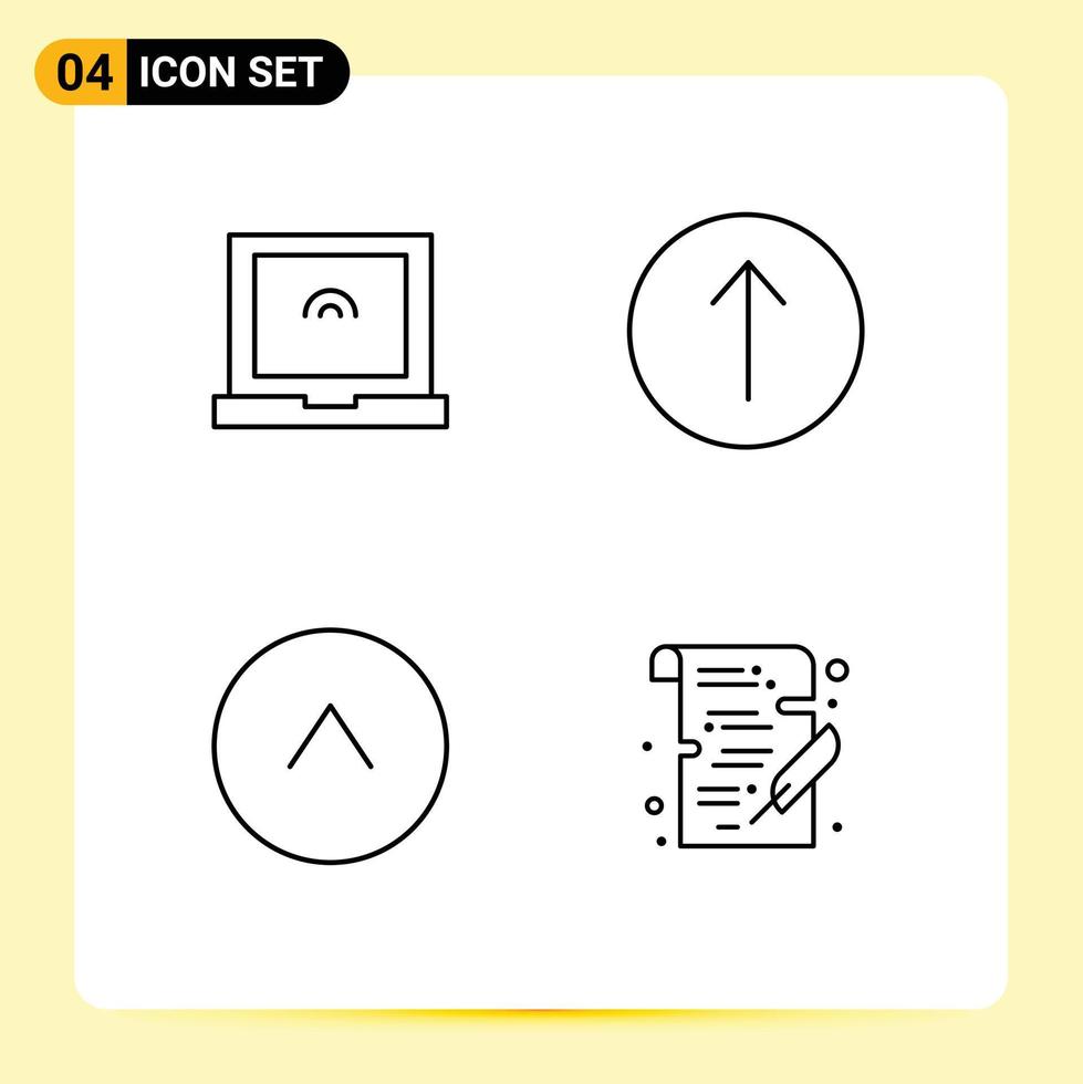 pacote de 4 sinais e símbolos modernos de cores planas de linha preenchida para mídia impressa na web, como símbolos de estudo de laptop, círculo, gravação de elementos de design vetorial editáveis vetor
