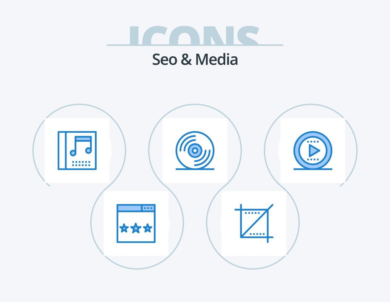 seo e media blue icon pack 5 design de ícone. Toque. tom. rede. música. disco vetor