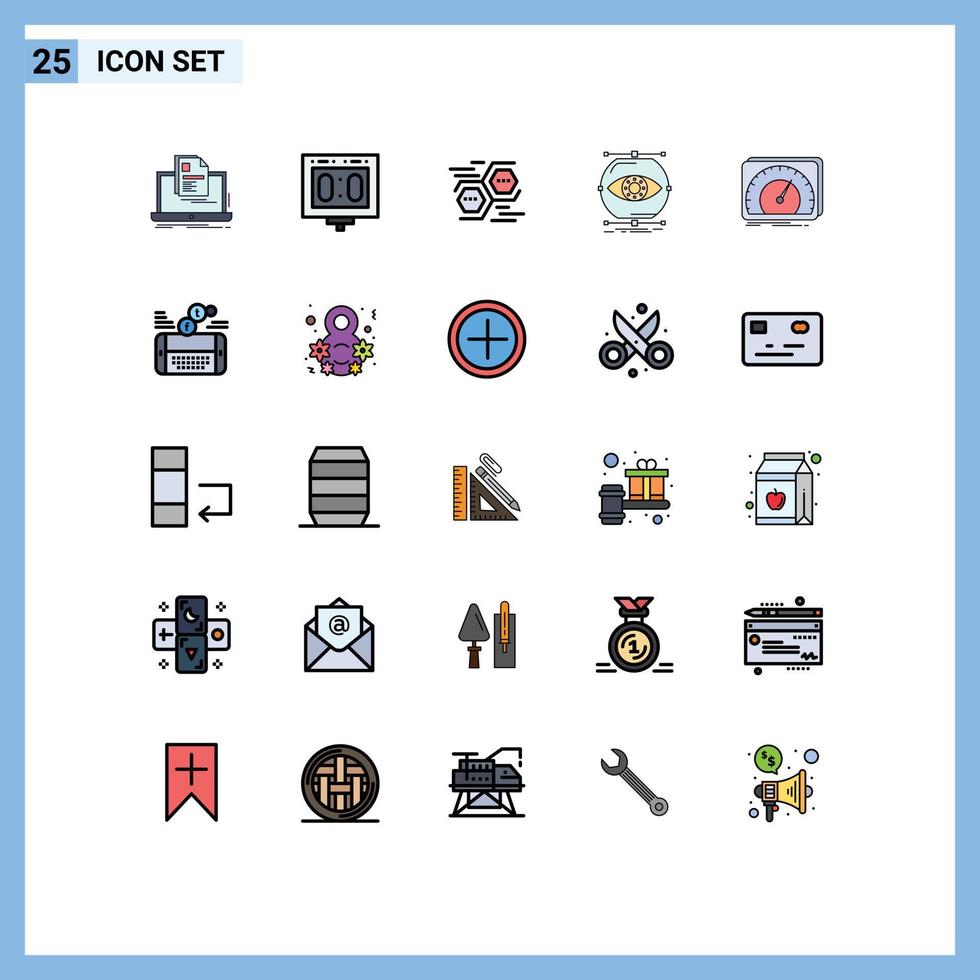 grupo de símbolos de ícone universal de 25 cores planas de linha preenchida moderna de monitoramento visualizar elementos de design de vetores editáveis de dados digitais de esportes