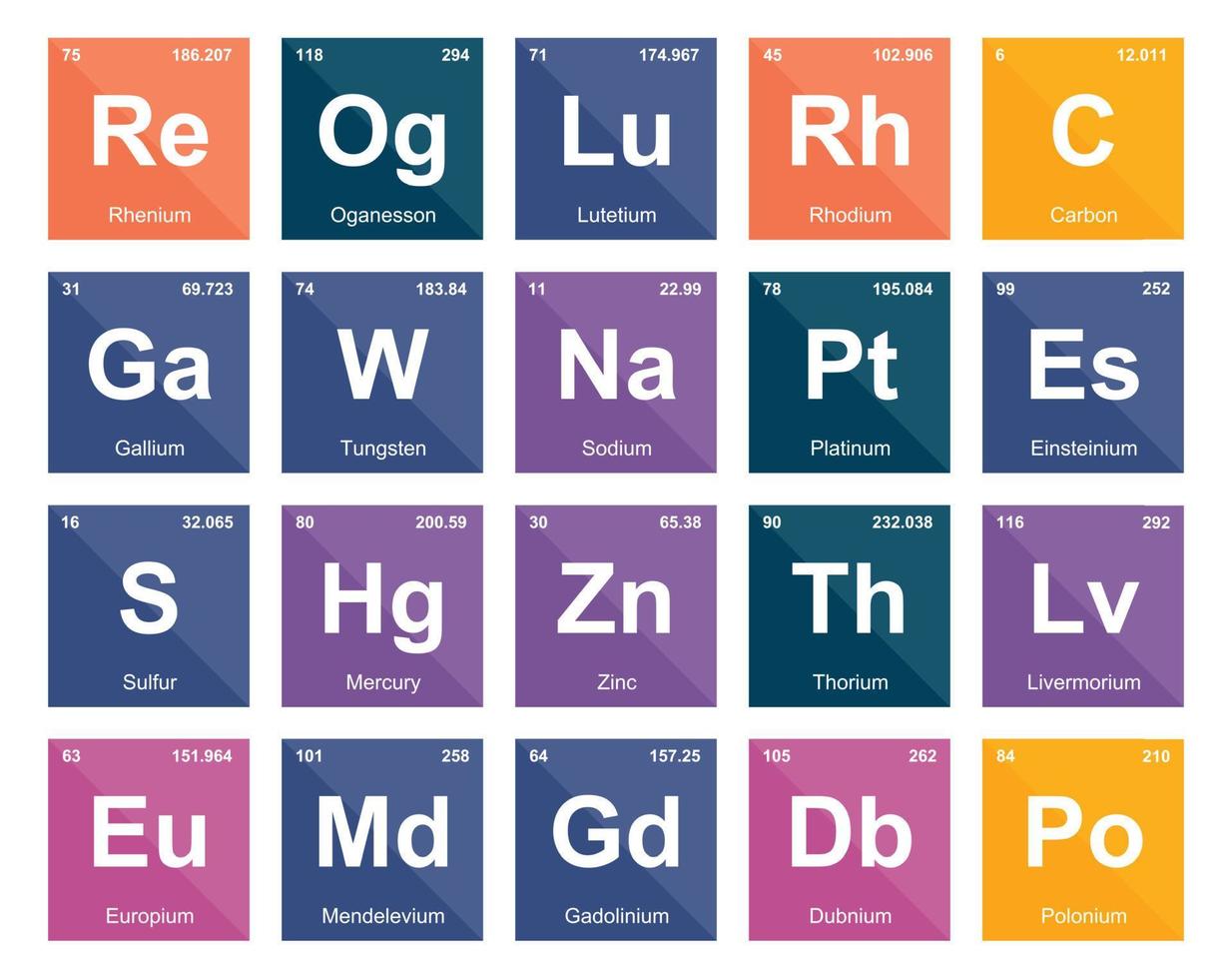 20 tabela periódica do design do pacote de ícones de elementos vetor